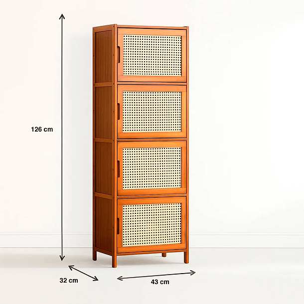 Vitrina EcoLuxe de Bambú y Ratán Sintético 4 Niveles 4