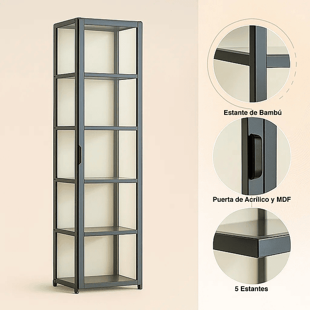 Vitrina BambooLine Estrecha con Puertas Acrílicas 5 Niveles 5