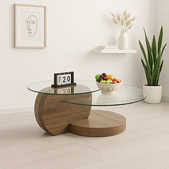 Mesa de Centro DuoGlass con Bases de Madera y Superficie de Vidrio
