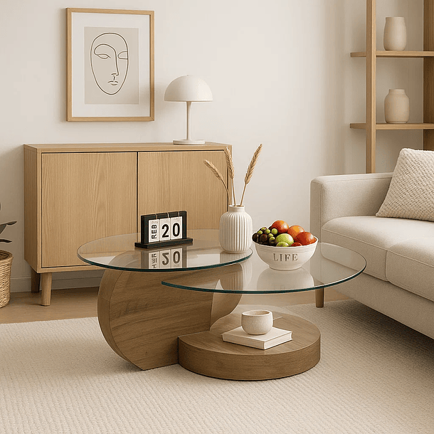 Mesa de Centro DuoGlass con Bases de Madera y Superficie de Vidrio 4