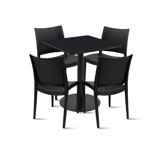 Mesa restaurant 70x70 Tubo Metal cubierta MDF + 4 Sillas Restaurante - Negra 1