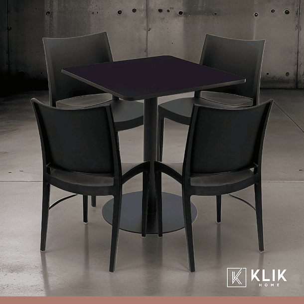 Mesa restaurant 70x70 Tubo Metal cubierta MDF + 4 Sillas Restaurante - Negra 2