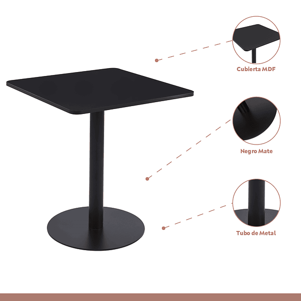 Mesa restaurant 70x70 Tubo Metal cubierta MDF + 4 Sillas Restaurante - Negra 3
