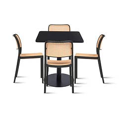 Mesa restaurant 70x70 Tubo Metal cubierta MDF + 4 Sillas Hoffman Enrejada - Negra