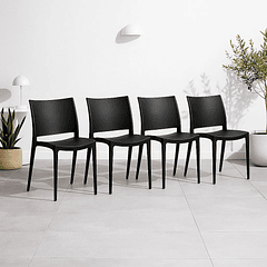 Pack de 4 Sillas de Terraza Exterior Tipo Restaurante - Negras