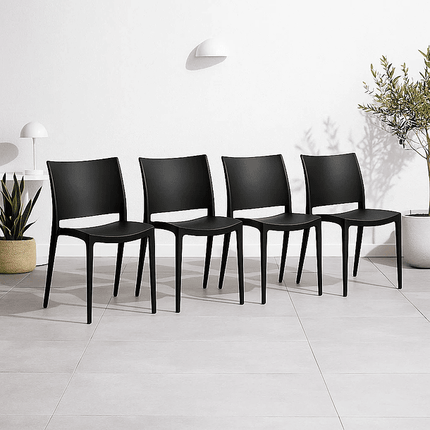 Pack de 4 Sillas de Terraza Exterior Tipo Restaurante - Negras 2