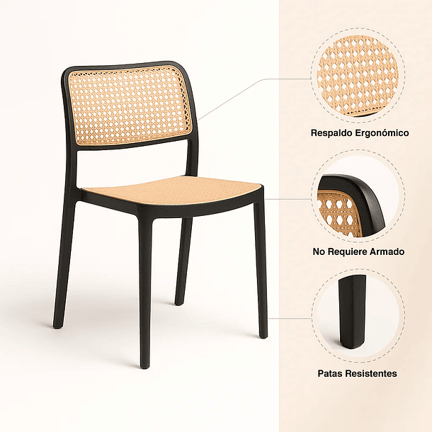 Pack de 4 Sillas de Terraza Enrejadas - Negras 5