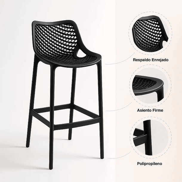 Pack de 4 Taburetes Piso de Bar Air Berlín - Negros 5
