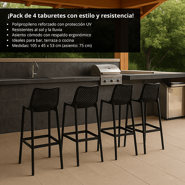 Pack de 4 Taburetes Piso de Bar Air Berlín - Negros 6