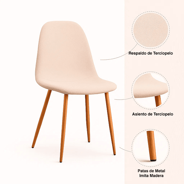 Pack de 4 Sillas Spoon Terciopelo - Crema 5