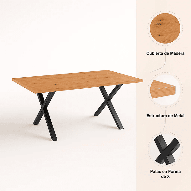 Mesa industrial Color Madera y Metal Cross 180x90 6