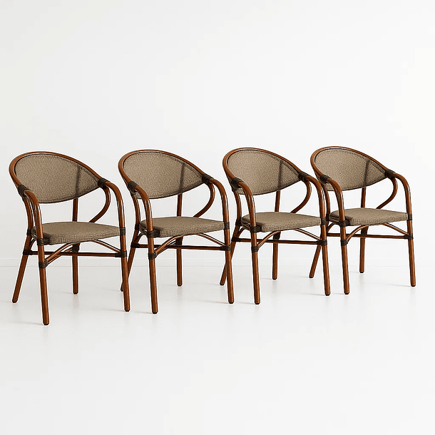 Pack de 4 Sillas Bistro Parisina Textileno con reposabrazos - Beige 1
