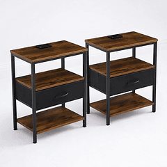 Pack de 2 Veladores Estilo Industrial Black Wood