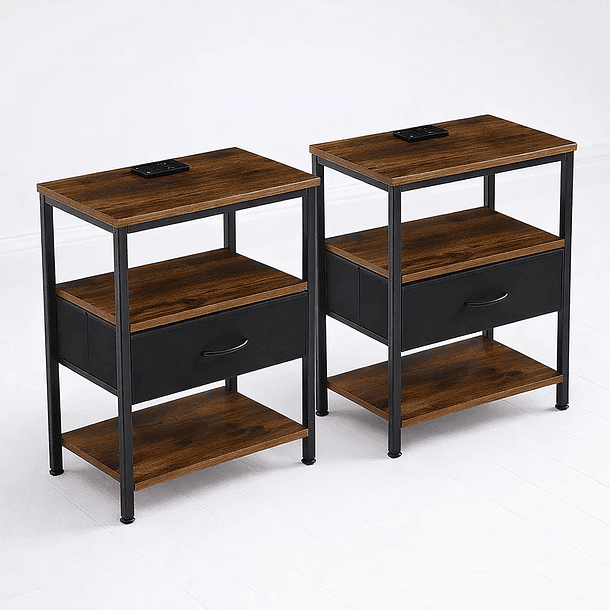 Pack de 2 Veladores Estilo Industrial Black Wood 1