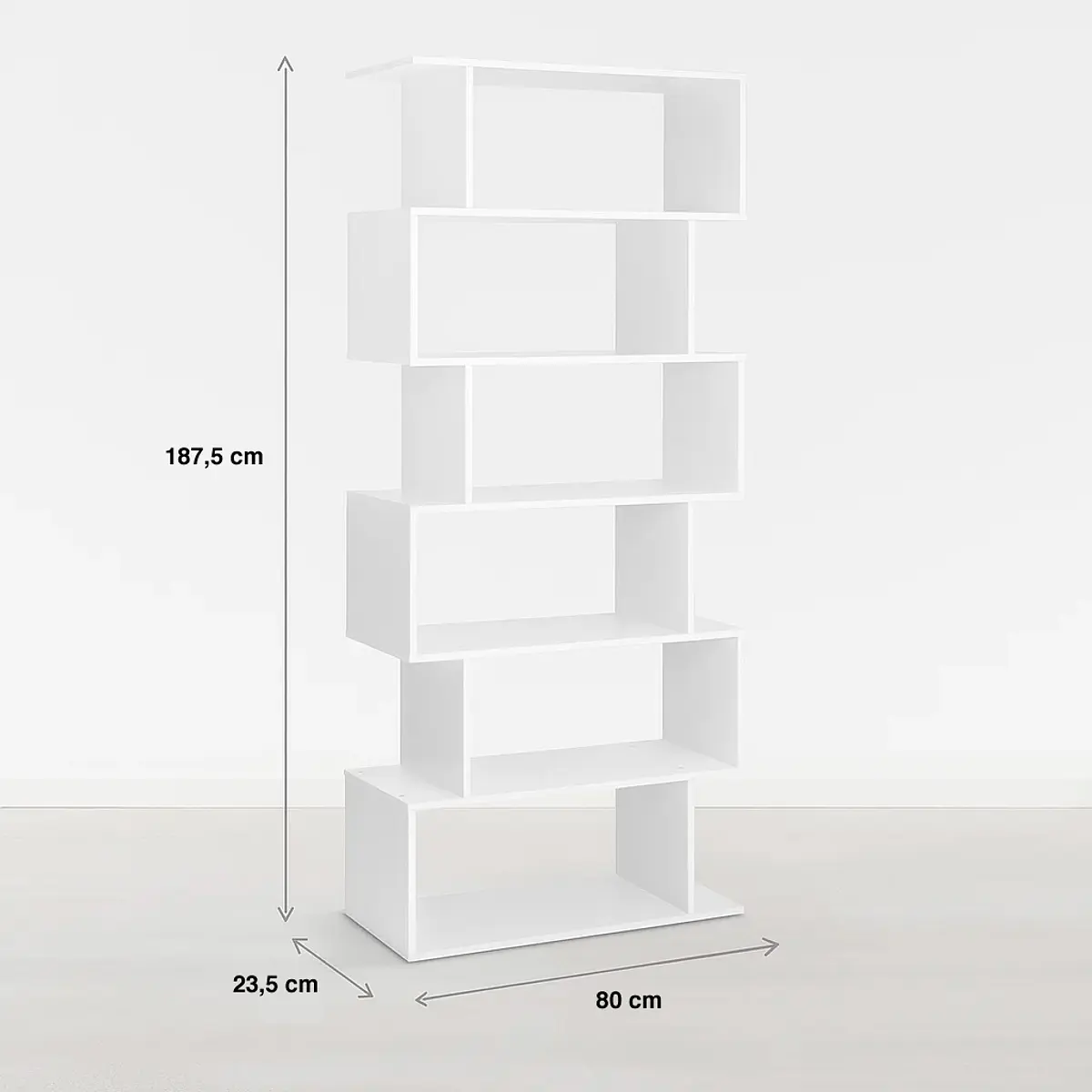 Estantería Moderna ZigZag de 6 Niveles 80x23.5x187.5 - Blanco