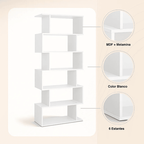 Estantería Moderna ZigZag de 6 Niveles - Blanco 5