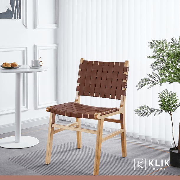Pack de 2 Sillas Comedor Danesa Austral enrejada Madera y Cuero - Café 2
