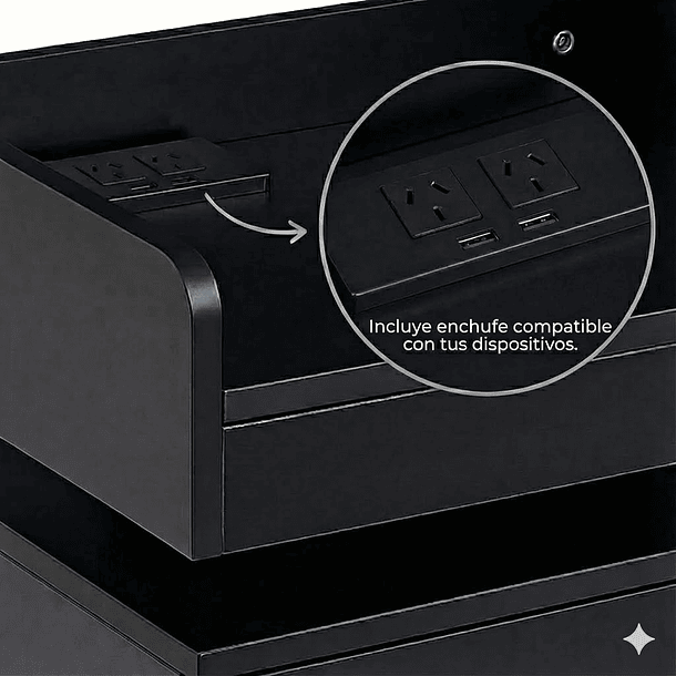 Velador Pixel con Estación de Carga Integrada (2 Enchufes + 2 USB) - Negro 6