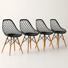 Pack de 4 Sillas Eames Enrejada Mesh - Negra