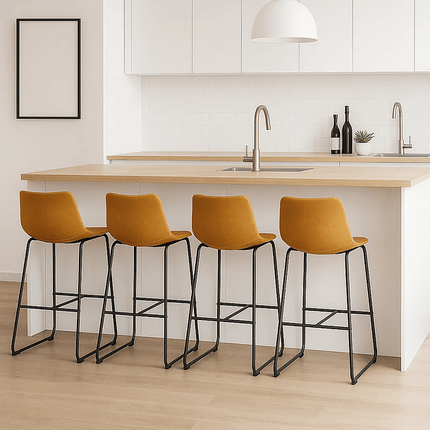 Pack de 4 Taburetes de Bar Burgos de Cuero y Metal Industrial 2