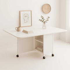 Mesa de comedor plegable extendible blanca 140x60cm