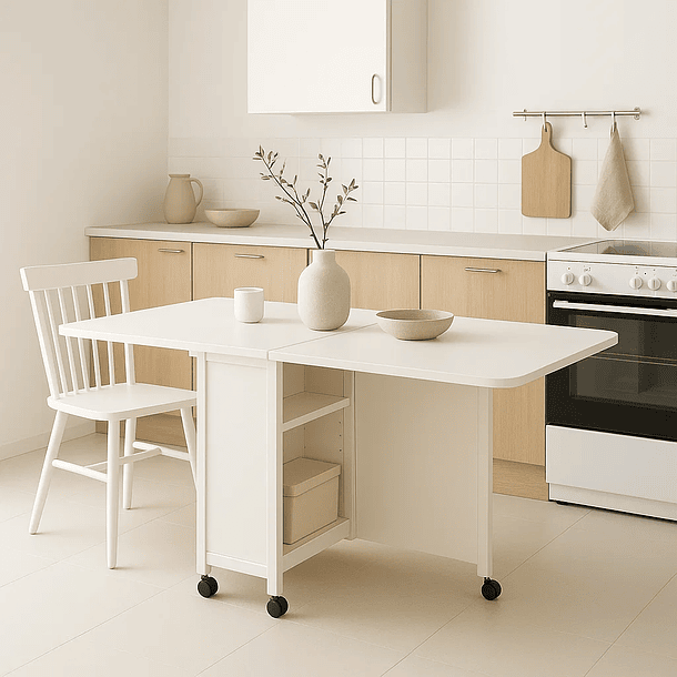 Mesa de comedor plegable extendible blanca 140x60cm 5