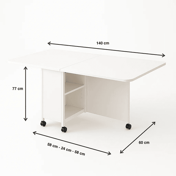 Mesa de comedor plegable extendible blanca 140x60cm 6
