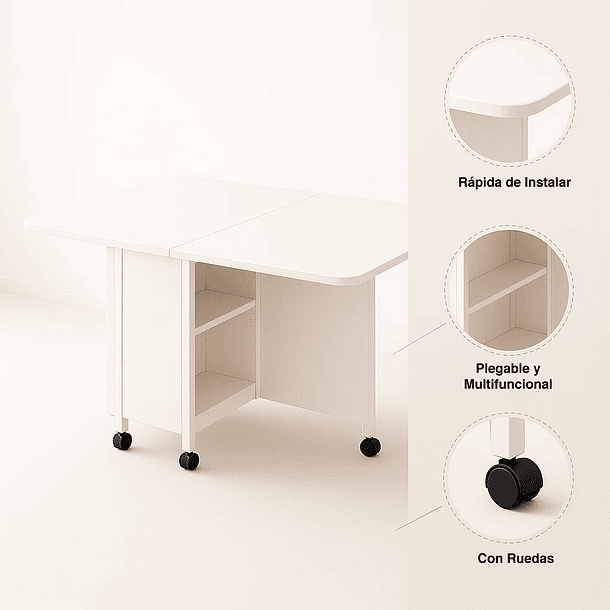 Mesa de comedor plegable extendible blanca 140x60cm 7