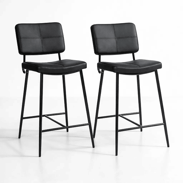 Pack de 2 Taburetes Alto Bronx Negro con Patas Metálicas Negras 1