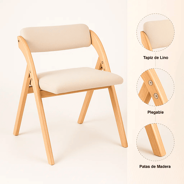 Pack de 2 Sillas Betlahem de madera plegable acolchada - Beige 5