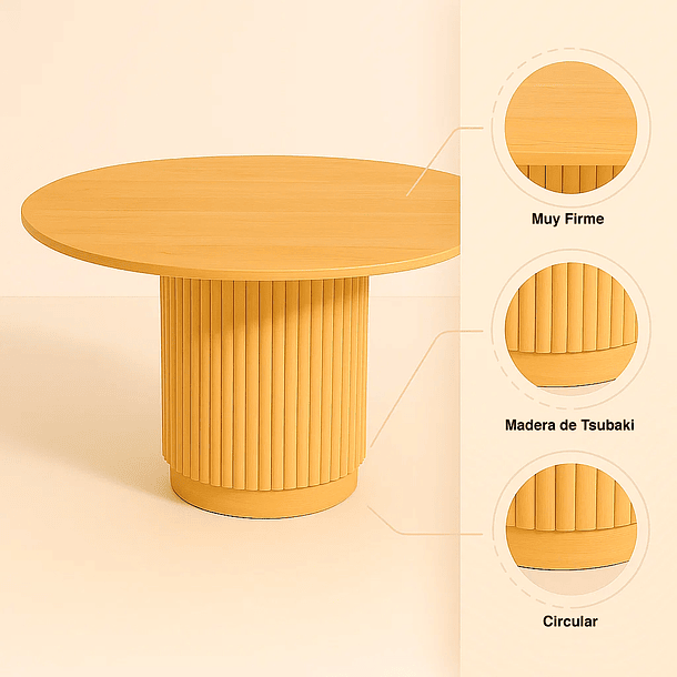 Comedor Redondo Nórdico Armonía 130cm Madera Natural + 6 Silla Betlahem Plegable Acolchada Beige 7