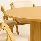 Comedor Redondo Nórdico Armonía 130cm Madera Natural + 6 Silla Betlahem Plegable Acolchada Beige 8