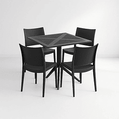 Mesa restaurant 80x80 Polipropileno + 4 Sillas de Restaurante - Negra