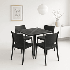 Mesa restaurant 80x80 Polipropileno + 4 Sillas de Restaurante - Negra