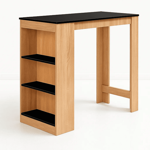 Mesa de cocina organizadora alta color madera con cubierta negra - Negro 1