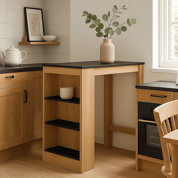 Mesa de cocina organizadora alta color madera con cubierta negra - Negro 5