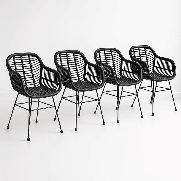 Pack de 4 Butacas con Apoyabrazos de Terraza Rattan Grecia Color Negro 1