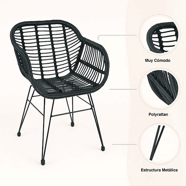 Pack de 4 Butacas con Apoyabrazos de Terraza Rattan Grecia Color Negro 5