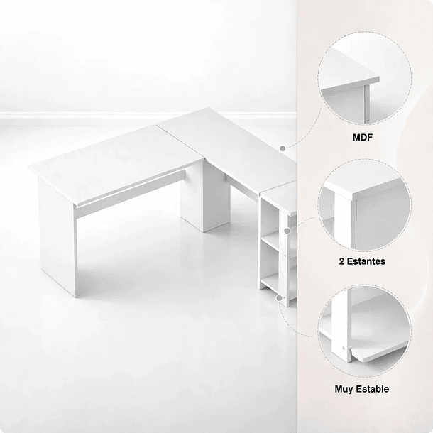 Escritorio Luma Corner en L Blanca con Repisas 5