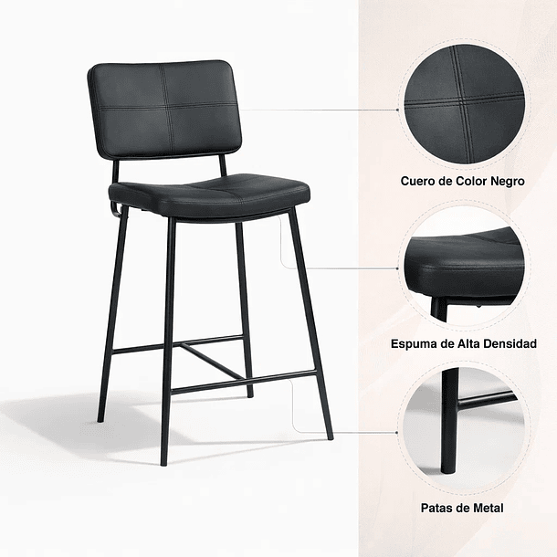 Pack de 2 Taburetes Alto Bronx Negro con Patas Metálicas Negras 5