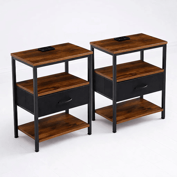 Pack de 2 Veladores Estilo Industrial Black Wood 50x30x61 1