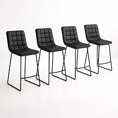 Pack de 4 Taburetes Altos Milano Cuero Sintetico con Patas Metálicas Estilo Industrial