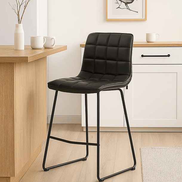 Taburete Alto Milano Cuero Sintetico con Patas Metálicas Estilo Industrial 3