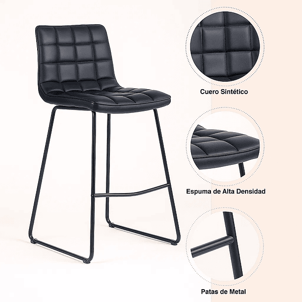 Taburete Alto Milano Cuero Sintetico con Patas Metálicas Estilo Industrial 5