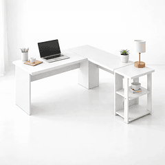 Escritorio Luma Corner en L Blanca con Repisas