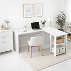 Escritorio Luma Corner en L Blanca con Repisas 3