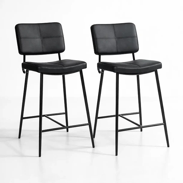 Pack de 2 Taburetes Alto Bronx Negro con Patas Metálicas Negras 1