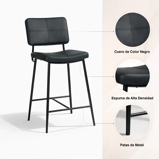 Pack de 2 Taburetes Alto Bronx Negro con Patas Metálicas Negras 5