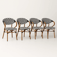 Pack de 4 Sillas Bistro Parisina Rattan con reposabrazos - Blanca con negro