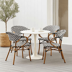Pack de 4 Sillas Bistro Parisina Rattan con reposabrazos - Blanca con negro